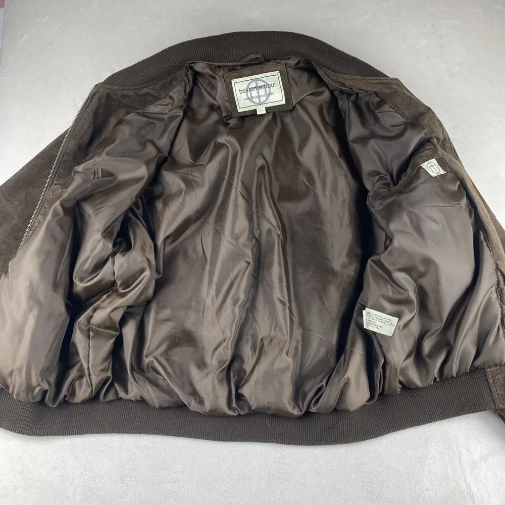 Vintage Boston Harbour Chocolate Brown Suede Leather Bomber Jacket Men's L 2000s